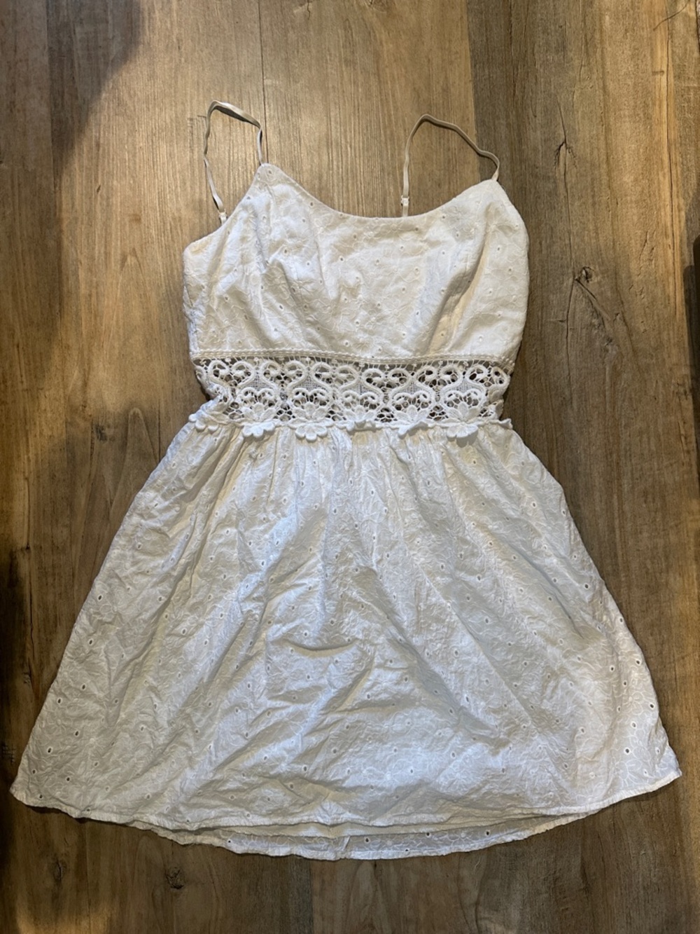 White Eyelet Dress with Lace Waist